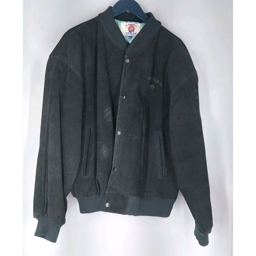 Vintage Camel Jacket Mens Large Suede Leather Bomber Coat Cigarette 90s *READ‎